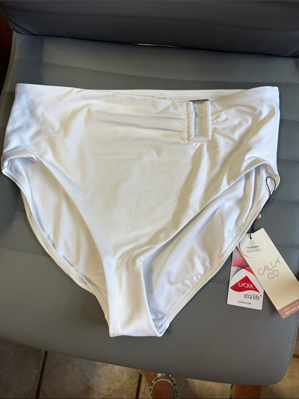 CALLA White High-Waist Swim Bottoms with Buckle Detail